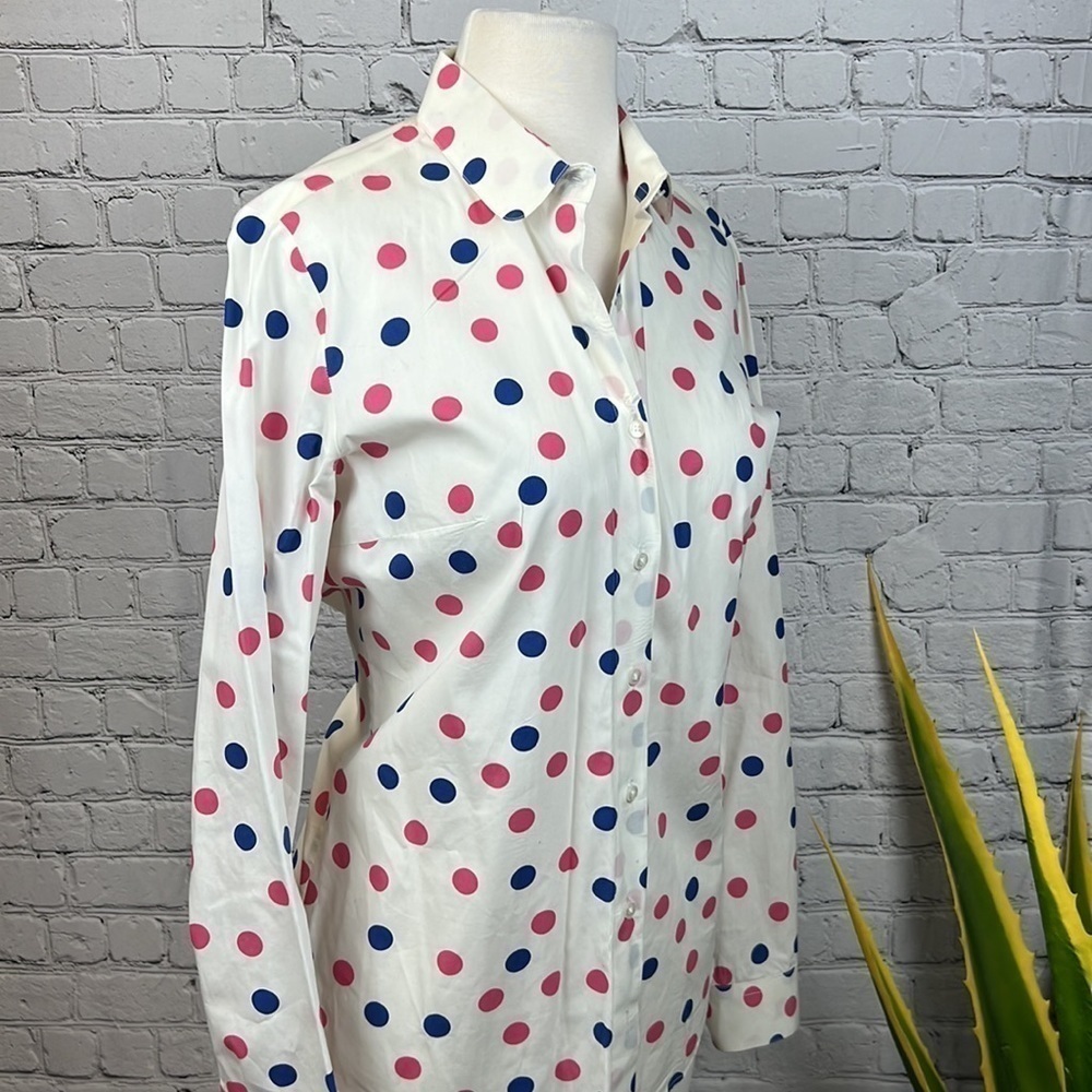 LAMBERT Polka Dot Cotton Button Down Shirt Blue Pink‎ EU 40 Sz 8